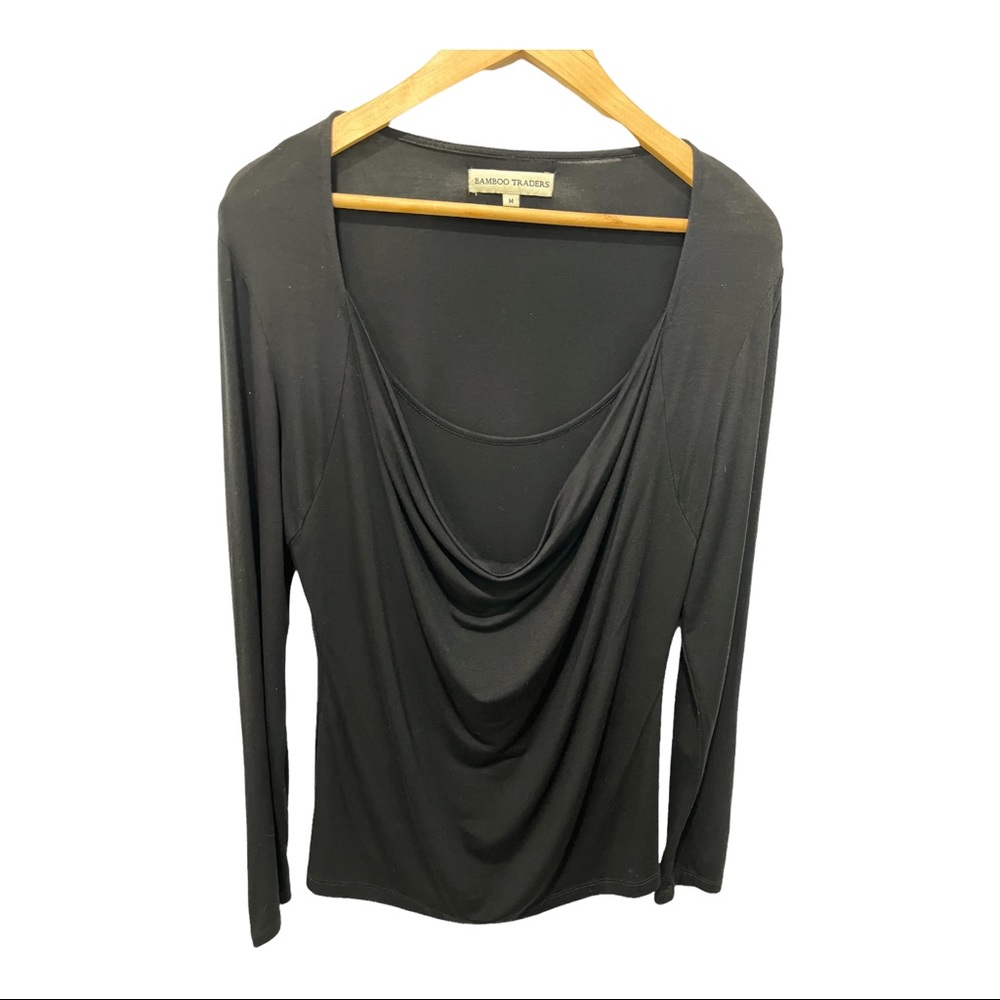 BAMBOO TRADERS BLACK DRAPED FRONT STRETCHY LUXE SOFT BLOUSE